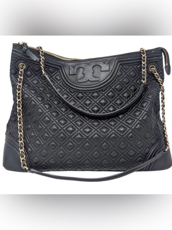 Tory Burch Handbags - Tory Burch Fleming Quilted Black Leather Shoulder Bag w/ Tassel & Chain GUC